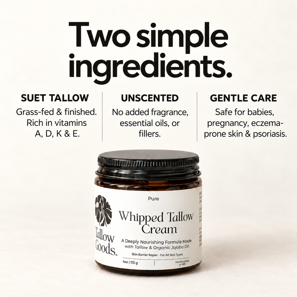 Pure whipped tallow cream (eczema & psoriasis safe)